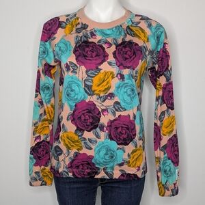 Nike Peach Purple Blue Floral Rose Pullover Crew Neck Sweatshirt XS